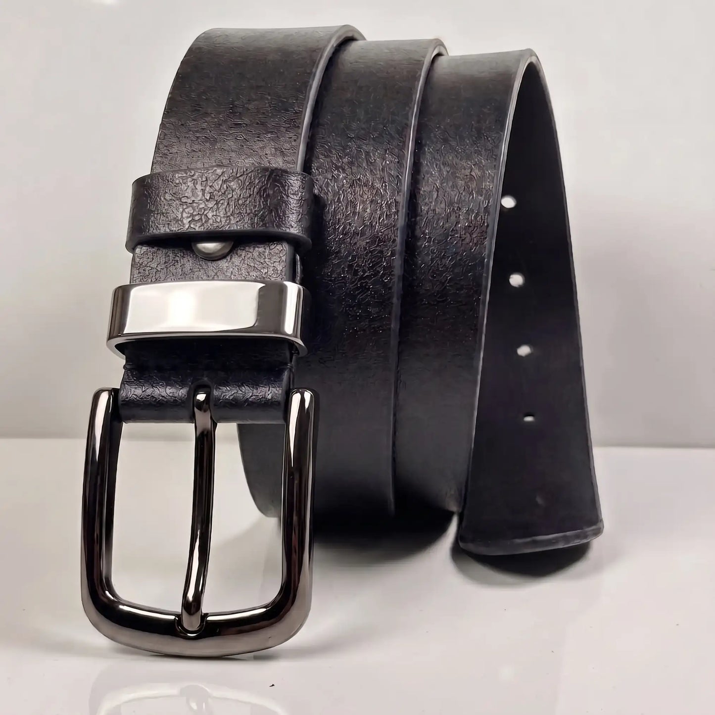 Men's Full-Grain Leather Casual Belt – 40mm Wide, Black