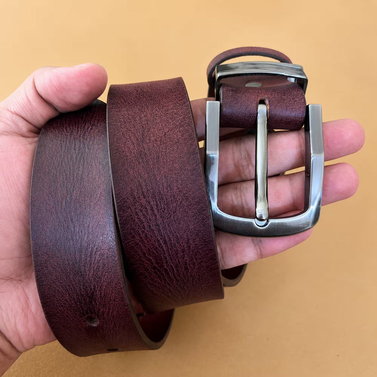 Men's Full-Grain, Pull-up Leather Casual Belt – 40mm, Burgundy