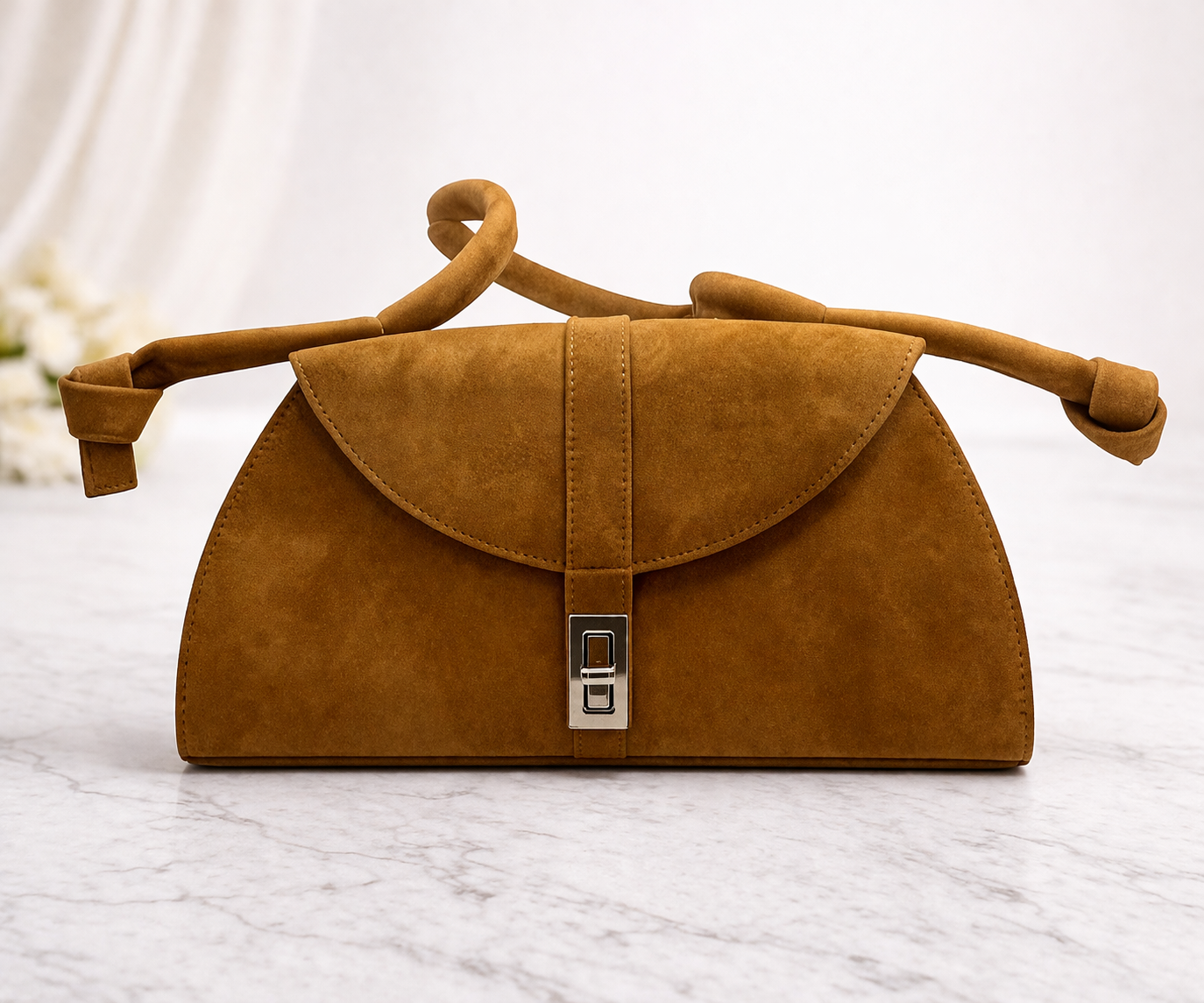 Ladies Suede Handbag – Elegant Zip Closure Soft Texture Everyday Shoulder Bag