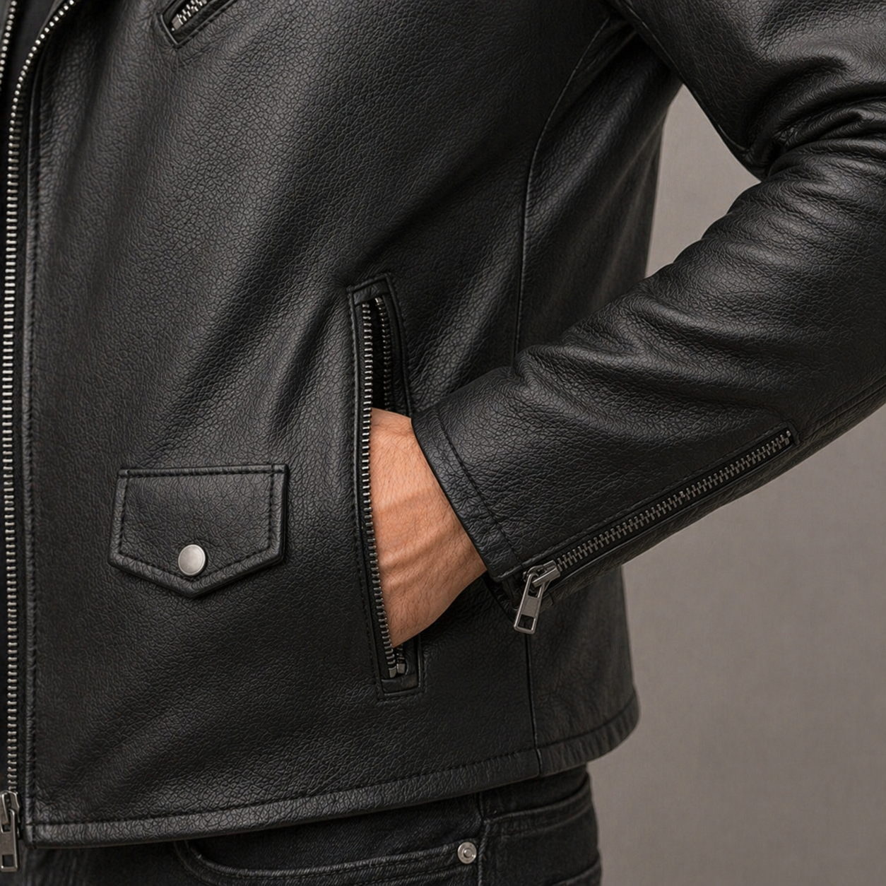 Men’s Biker Jacket – Cow Leather Collar Zip Style Premium Motorcycle Jacket