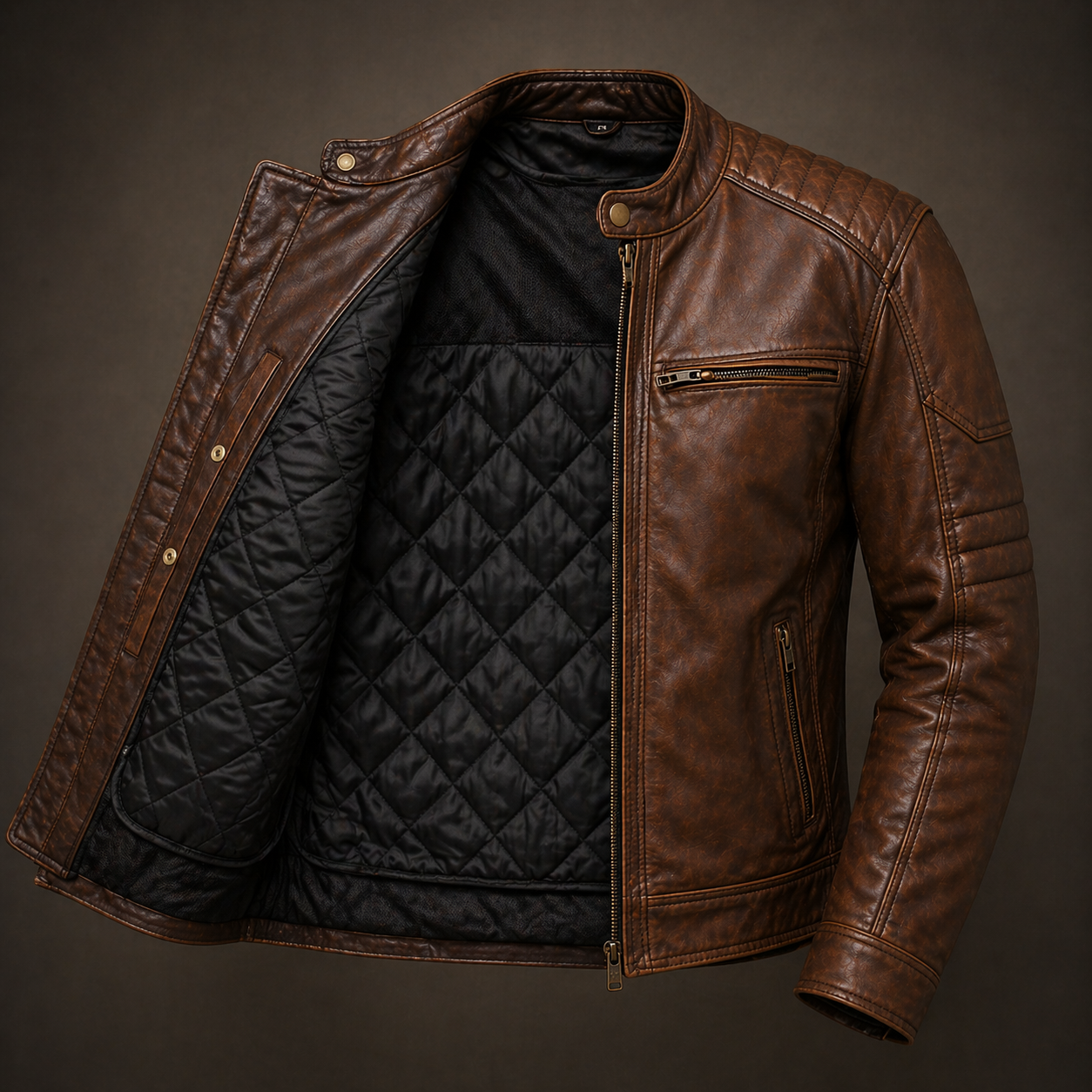 Men Cow leather cafe racer jacket zip