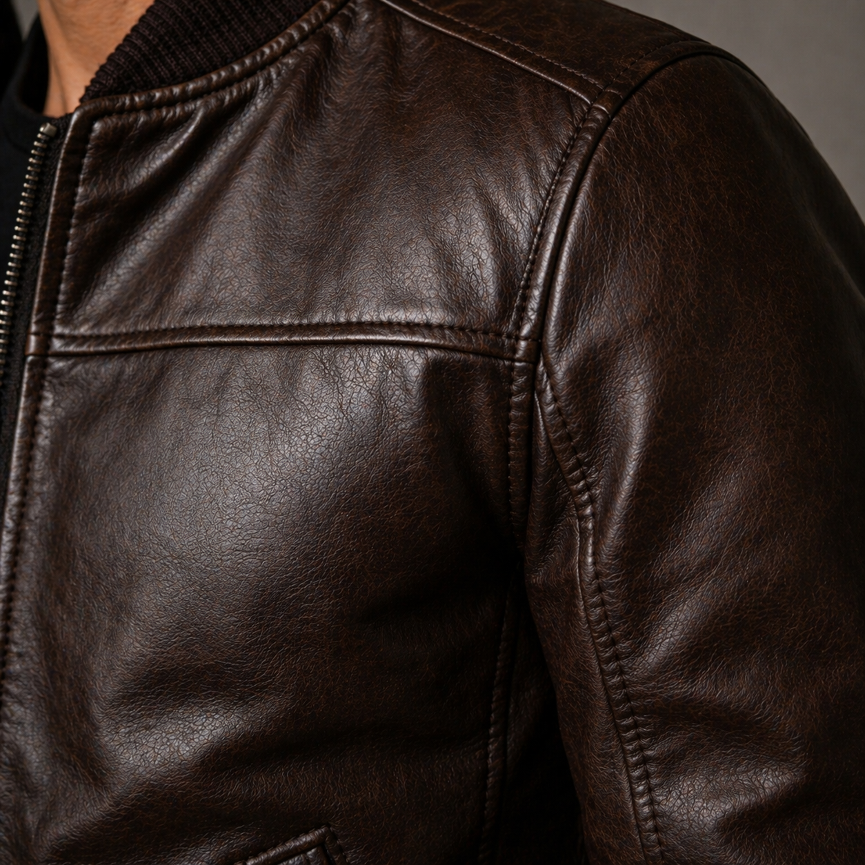 Men’s Sheepskin Leather Bomber Jacket – Premium Zip-Up Winter Aviator Style