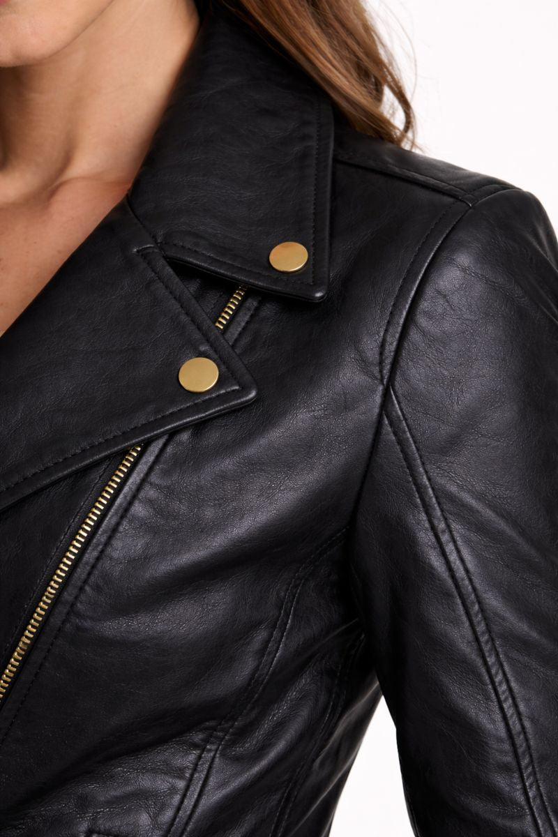 Women’s Cow Leather Biker Jacket – Asymmetrical Zip Closure Stylish Moto Jacket