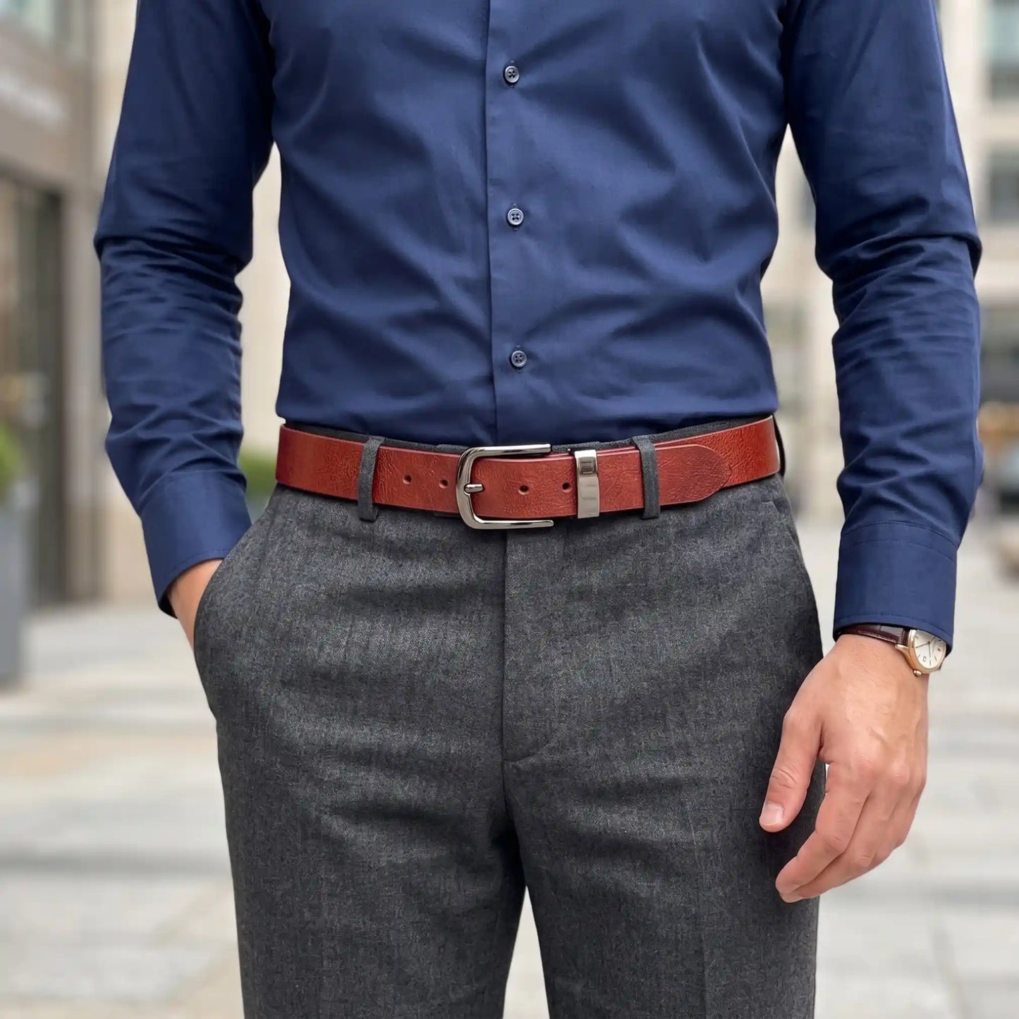 Men's Full-Grain Leather Casual Belt – 40mm, Marsala