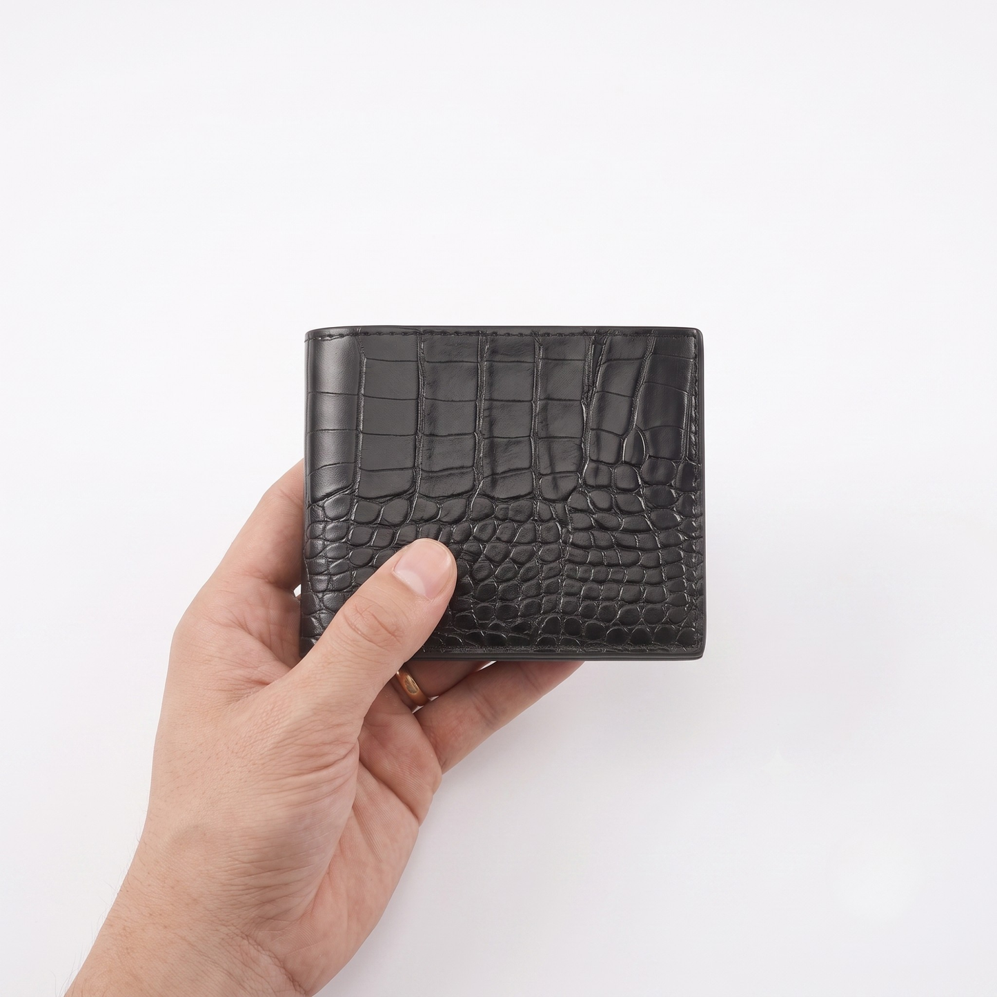 Croc-Embossed Leather Bifold Wallet — Men's, Black & Brown