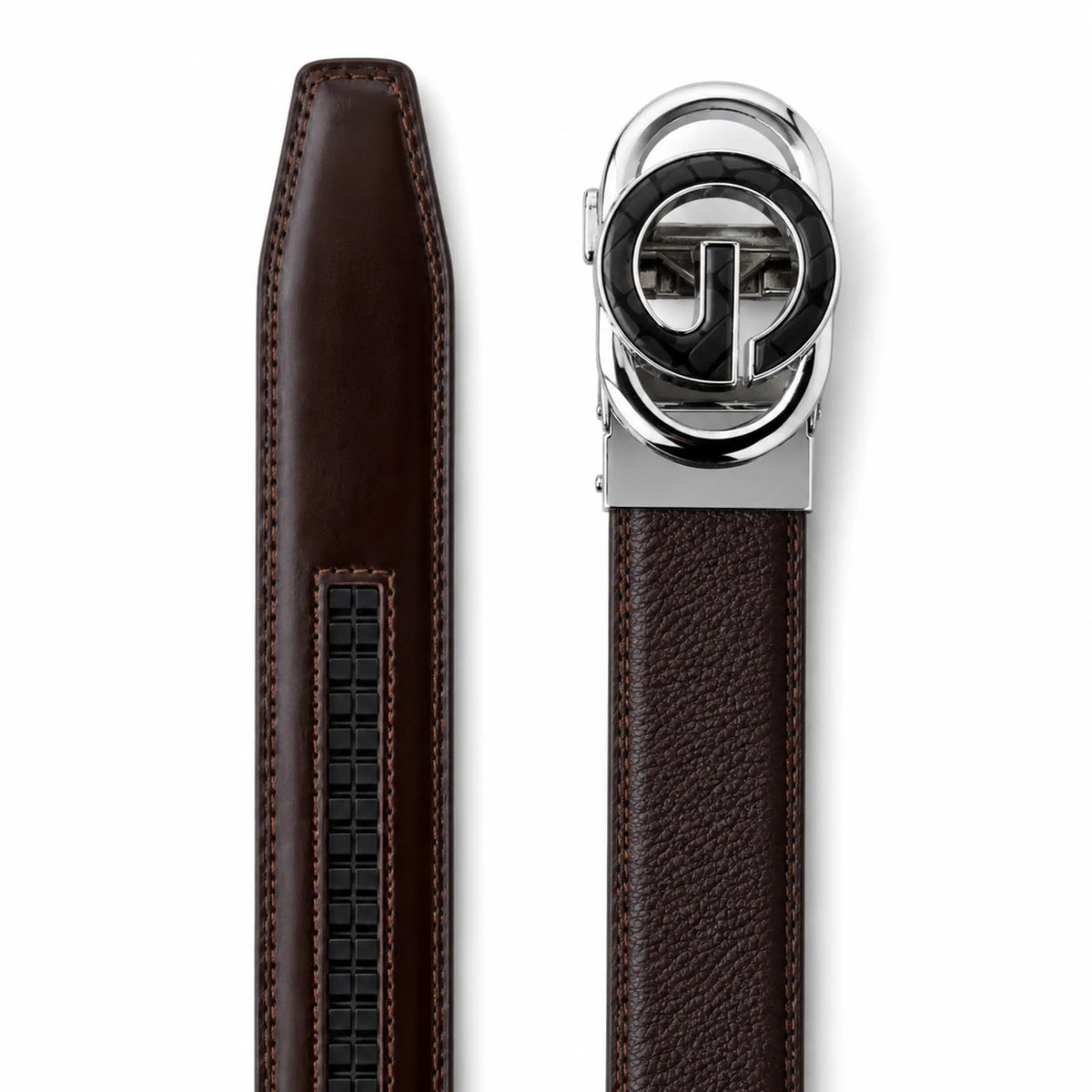 Men’s Brown Genuine Leather Auto-Lock Belt – G-Shape Buckle