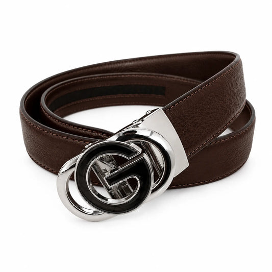 Men’s Brown Genuine Leather Auto-Lock Belt – G-Shape Buckle