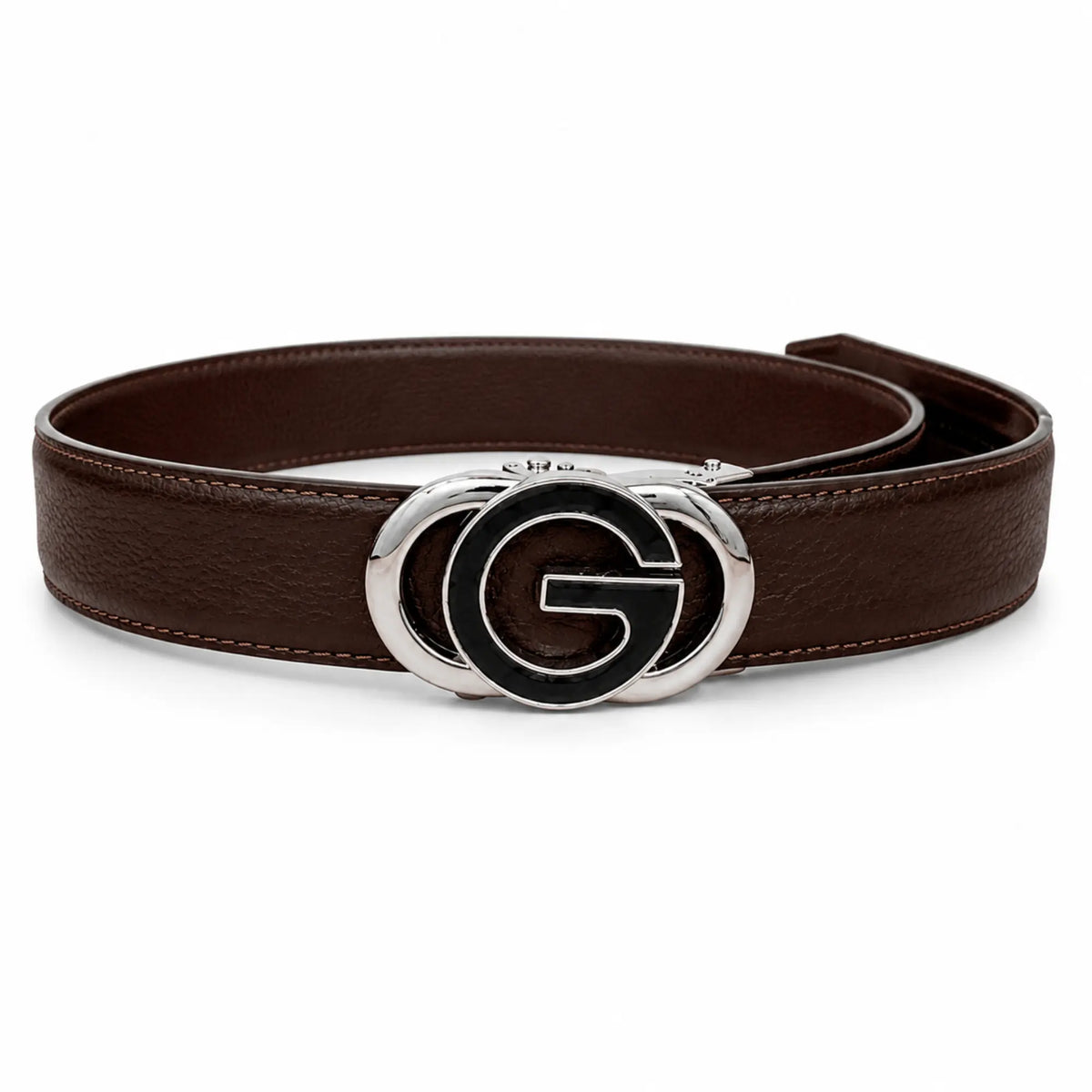 Men’s Brown Genuine Leather Auto-Lock Belt – G-Shape Buckle