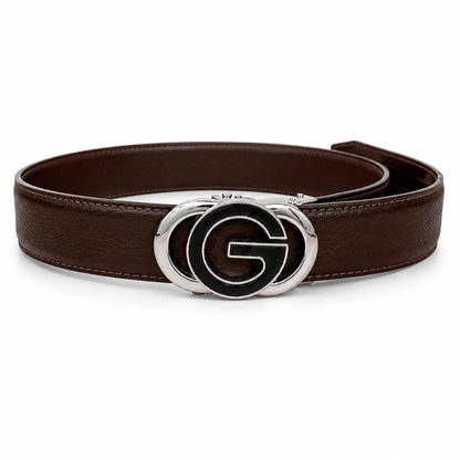 Men’s Brown Genuine Leather Auto-Lock Belt – G-Shape Buckle