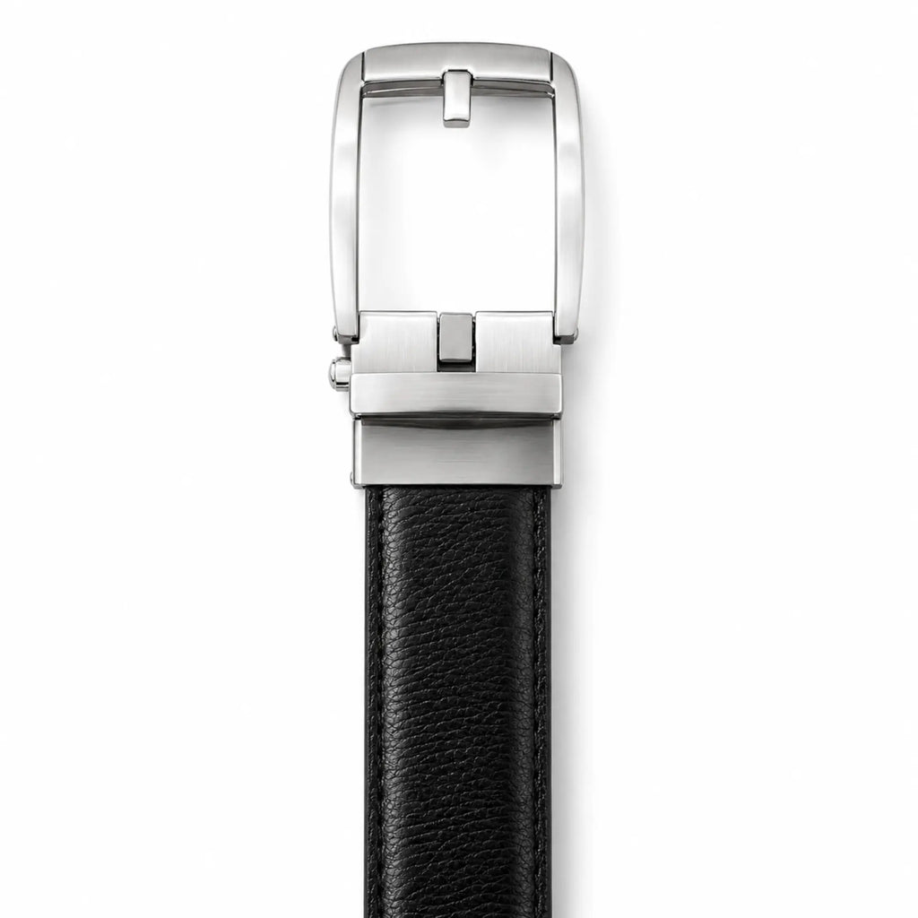 Smart Fit Auto Lock Genuine Leather Belt for Men – Adjustable Ratchet Belt - Black