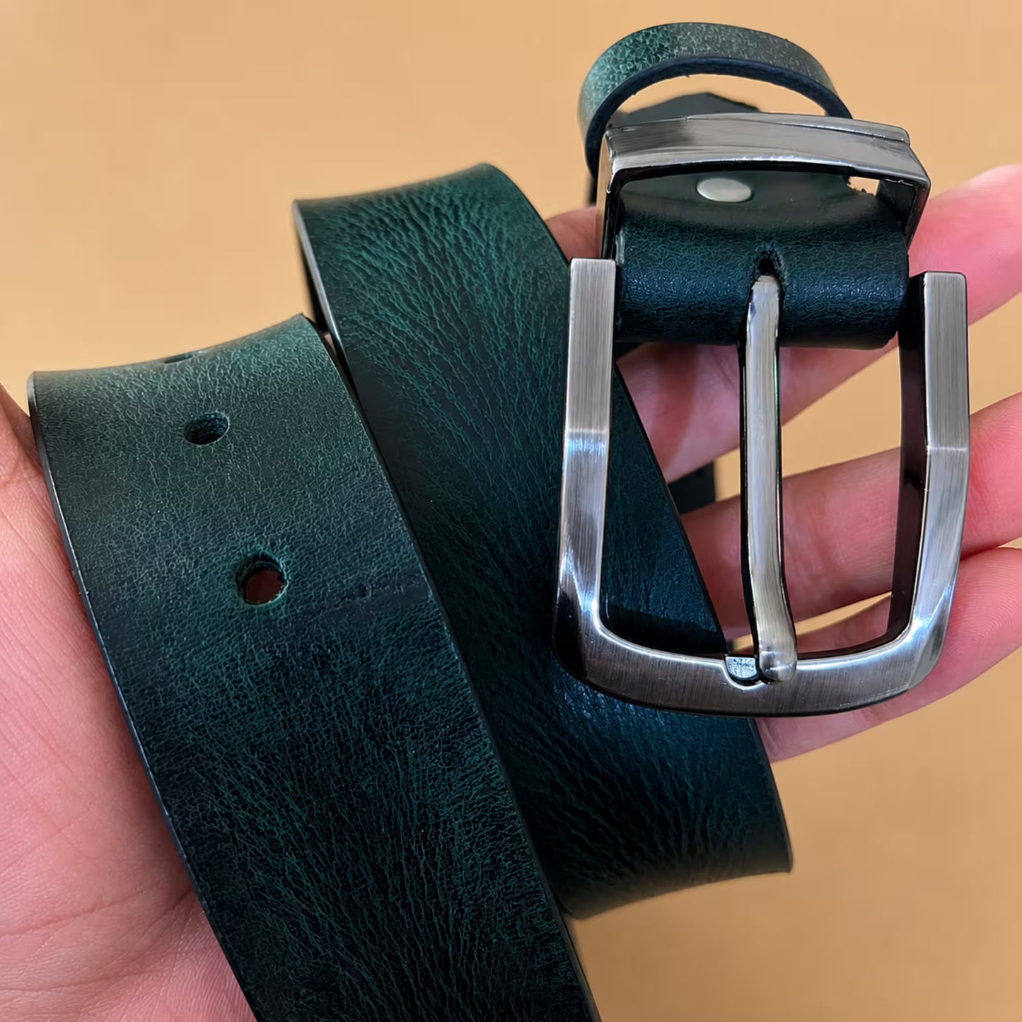 Men's Full-Grain, Pull-up Leather Casual Belt – 40mm, Green