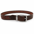 Men’s Genuine Leather Brown Casual Belt – Hand-Laced Design chevron pattern