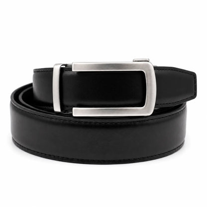 Men's Genuine Leather Ratchet Belt – Automatic Buckle, No Holes, Black & Brown