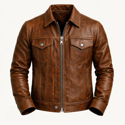 Buffalo Leather Brown Jacket – Premium Genuine Leather Biker Style for Men