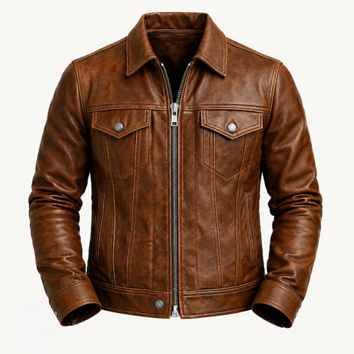 Buffalo Leather Brown Jacket – Premium Genuine Leather Biker Style for Men