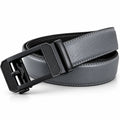 Men's Genuine Leather Auto-Lock Belt – Grey, No Holes, Matte Black Buckle