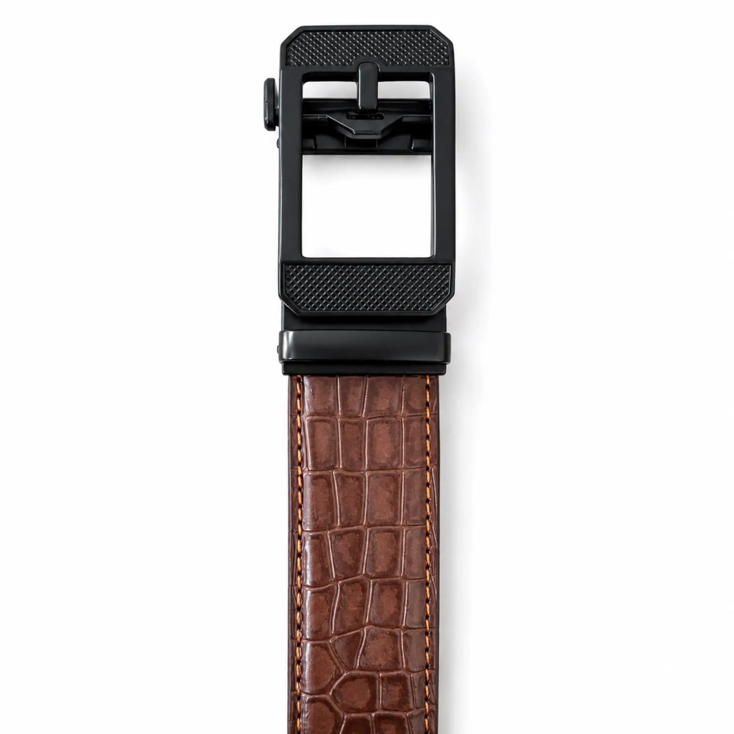 Men's Croc-Embossed Leather Auto-Lock Belt – Cognac, Matte Black Buckle