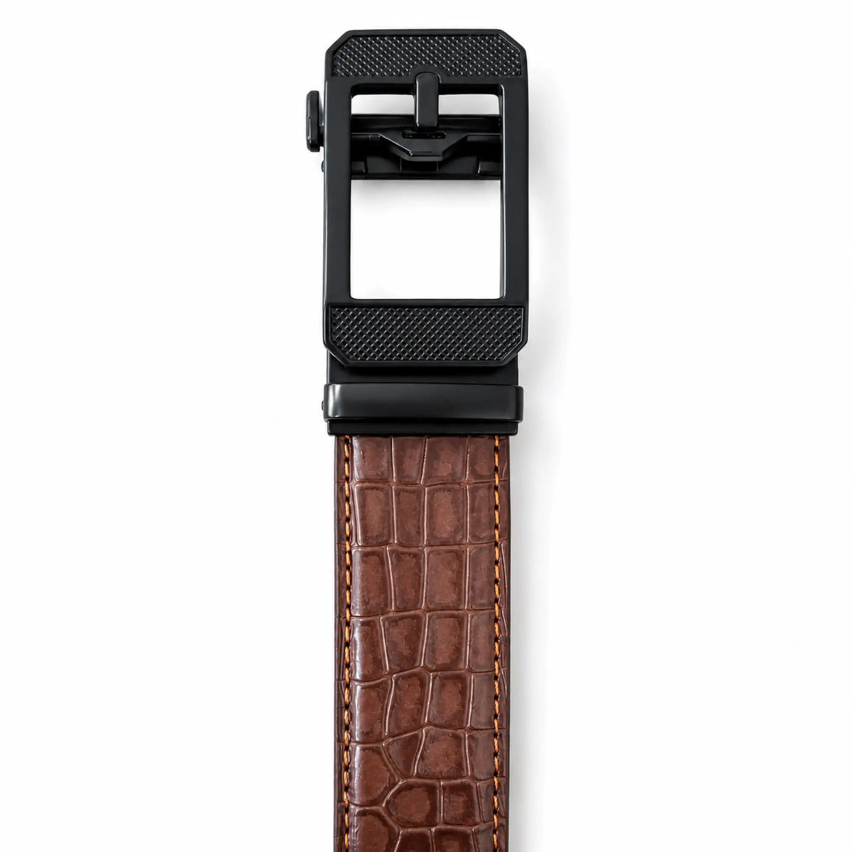 Men's Croc-Embossed Leather Auto-Lock Belt – Cognac, Matte Black Buckle