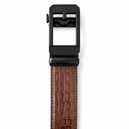 Men's Croc-Embossed Leather Auto-Lock Belt – Cognac, Matte Black Buckle