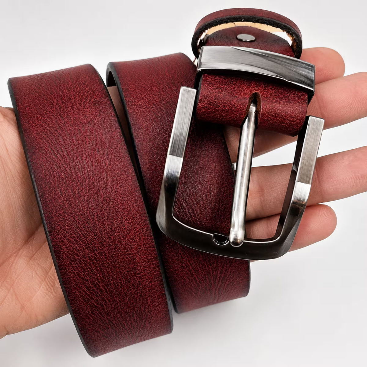 Men's Full-Grain, Pull-up Leather Casual Belt – 40mm, Marsala
