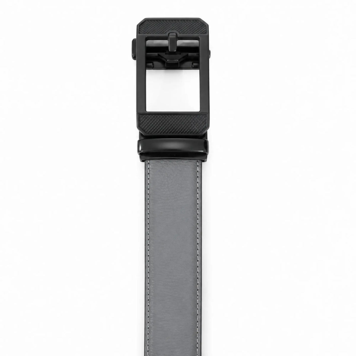 Men's Genuine Leather Auto-Lock Belt – Grey, No Holes, Matte Black Buckle