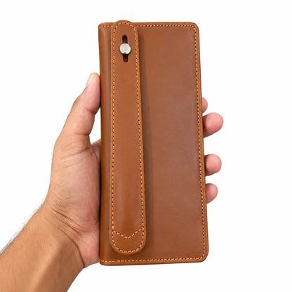 Leather Long Wallet in Brown with Magnetic Closure – Slim Bifold Wallet, Unisex
