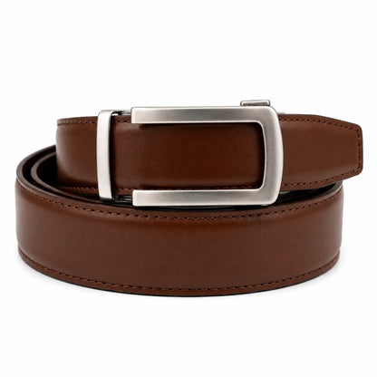 Men's Genuine Leather Ratchet Belt – Automatic Buckle, No Holes, Black & Brown