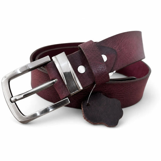Men's Full-Grain, Pull-up Leather Casual Belt – 40mm, Burgundy