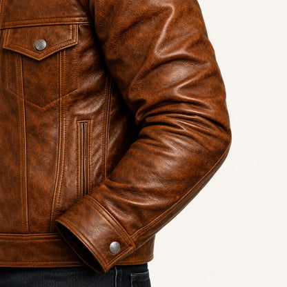 Buffalo Leather Brown Jacket – Premium Genuine Leather Biker Style for Men