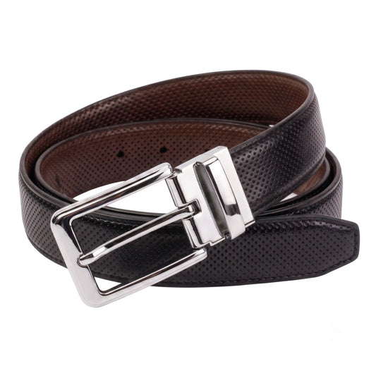 Reversible Perforated Leather Belt — 2-in-1 Black & Brown