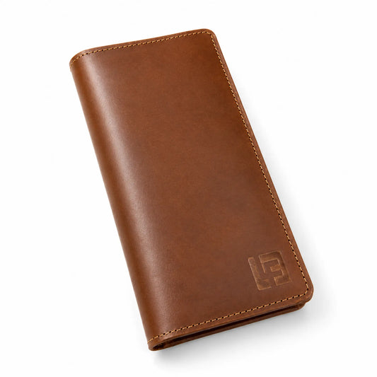 Leather Long Wallet in Brown with Magnetic Closure – Slim Bifold Wallet, Unisex