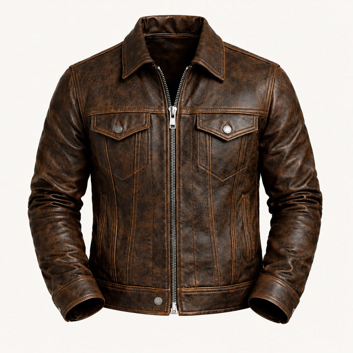 Buffalo Leather Brown Jacket – Premium Genuine Leather Biker Style for Men