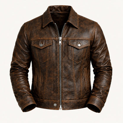 Buffalo Leather Brown Jacket – Premium Genuine Leather Biker Style for Men