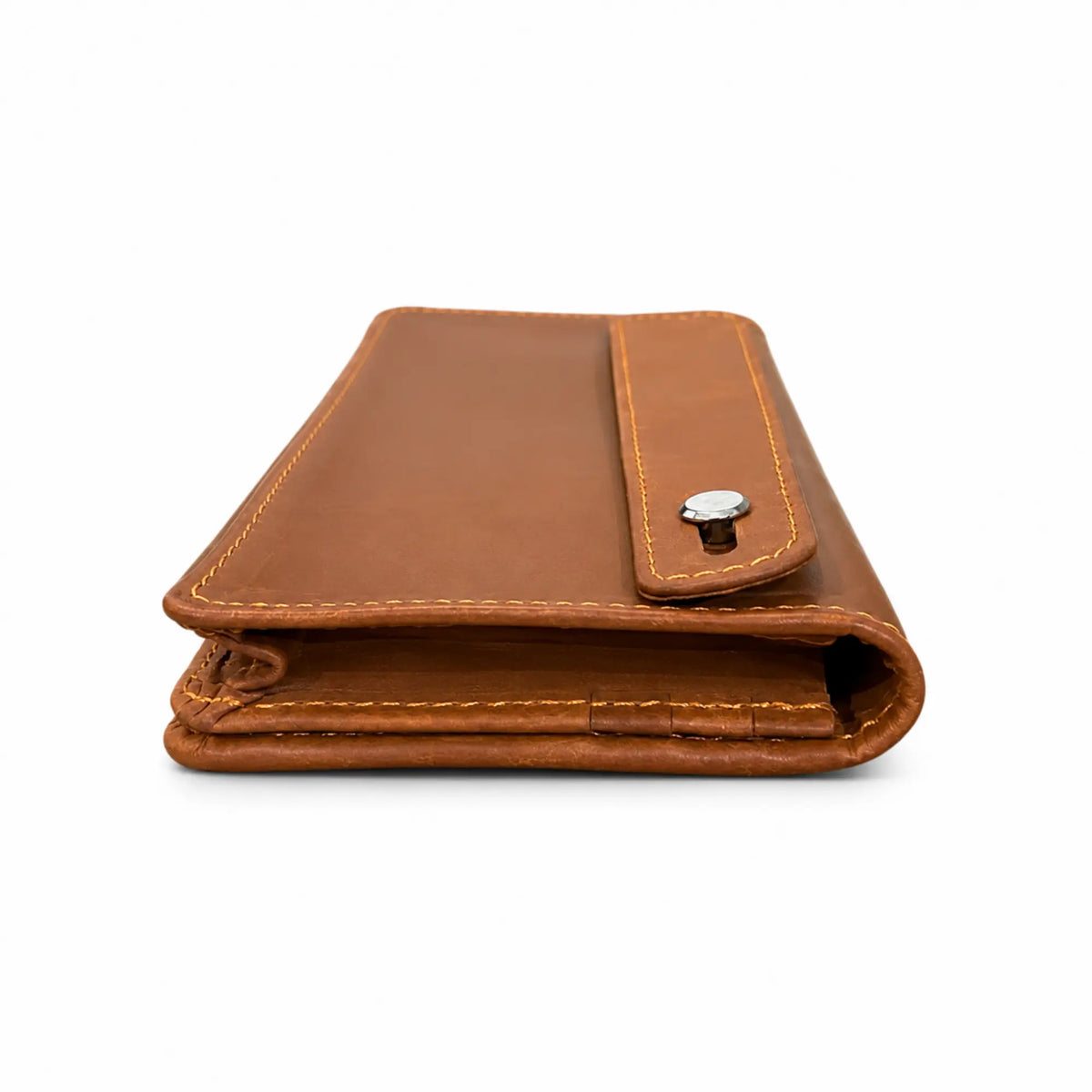 Leather Long Wallet in Brown with Magnetic Closure – Slim Bifold Wallet, Unisex