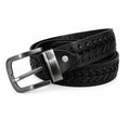 Full Grain Leather Black Casual Belt – Hand-Laced Design Chevron pattern