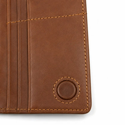 Leather Long Wallet in Brown with Magnetic Closure – Slim Bifold Wallet, Unisex