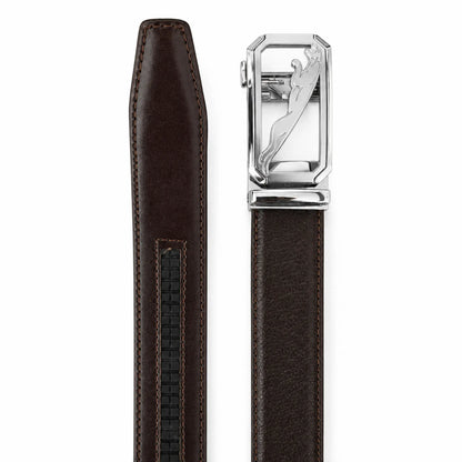 Men’s Genuine Leather Black Belt with Silver Panther Buckle