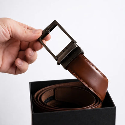 Smart Fit Auto Lock Genuine Leather Belt for Men – Adjustable Ratchet Belt brown