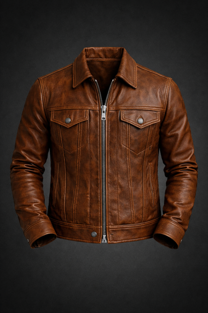 Buffalo Leather Brown Jacket – Premium Genuine Leather Biker Style for Men