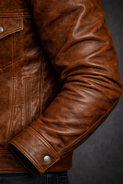 Buffalo Leather Brown Jacket – Premium Genuine Leather Biker Style for Men
