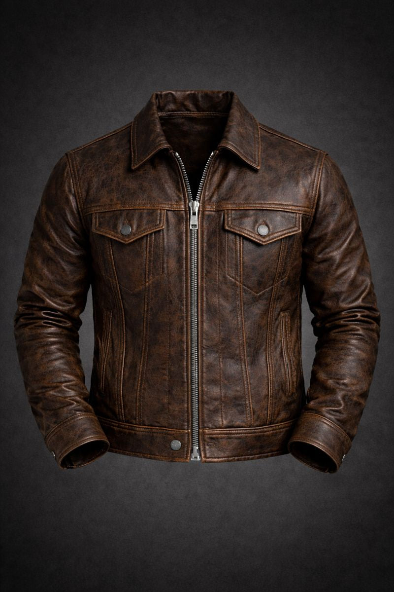 Buffalo Leather Brown Jacket – Premium Genuine Leather Biker Style for Men