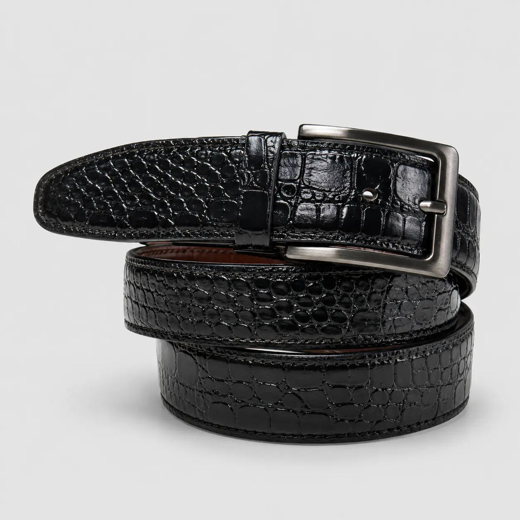 Reversible Men's Leather Belt – Black & Brown Croc | 2-in-1 Rotating Buckle