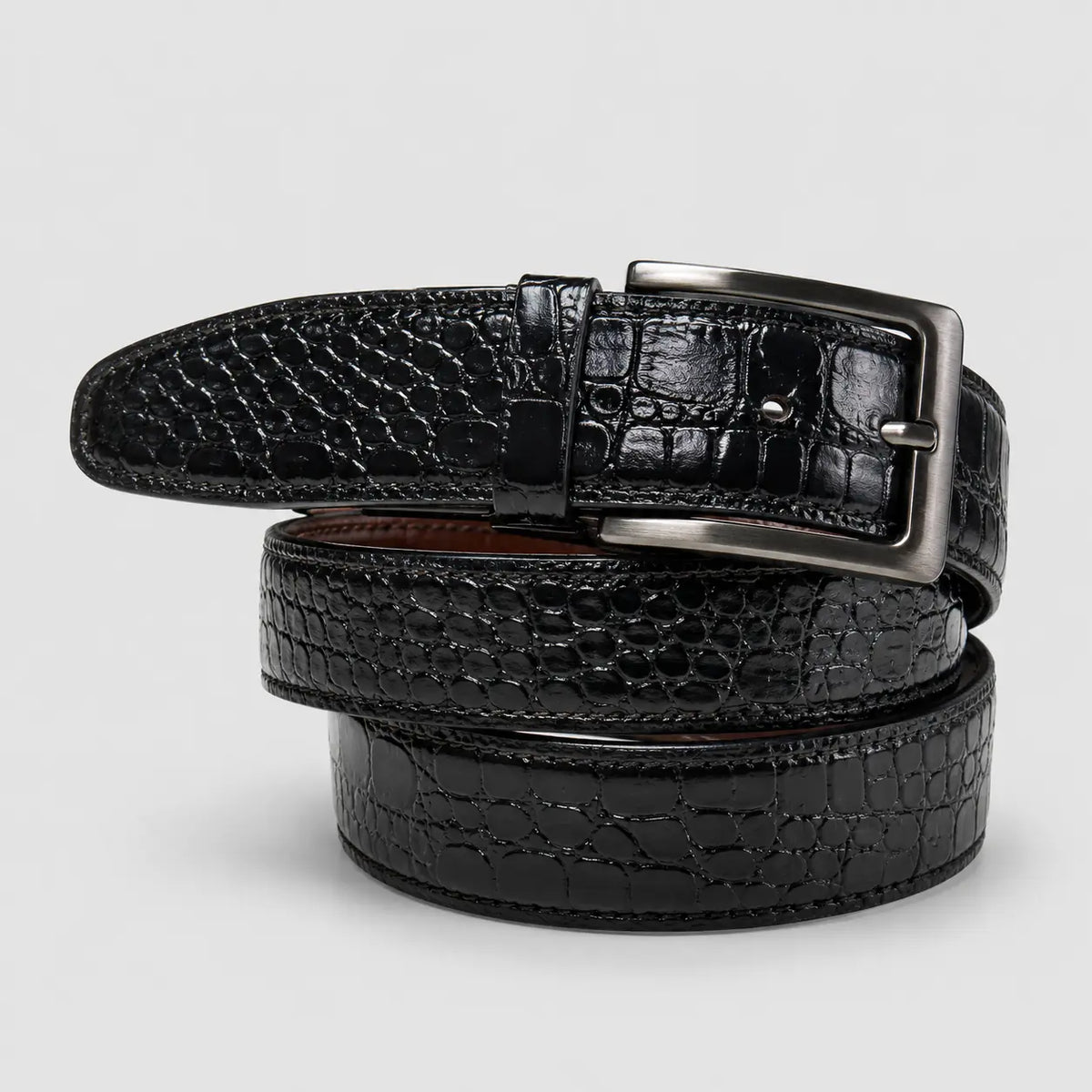 Reversible Men's Leather Belt – Black & Brown Croc | 2-in-1 Rotating Buckle