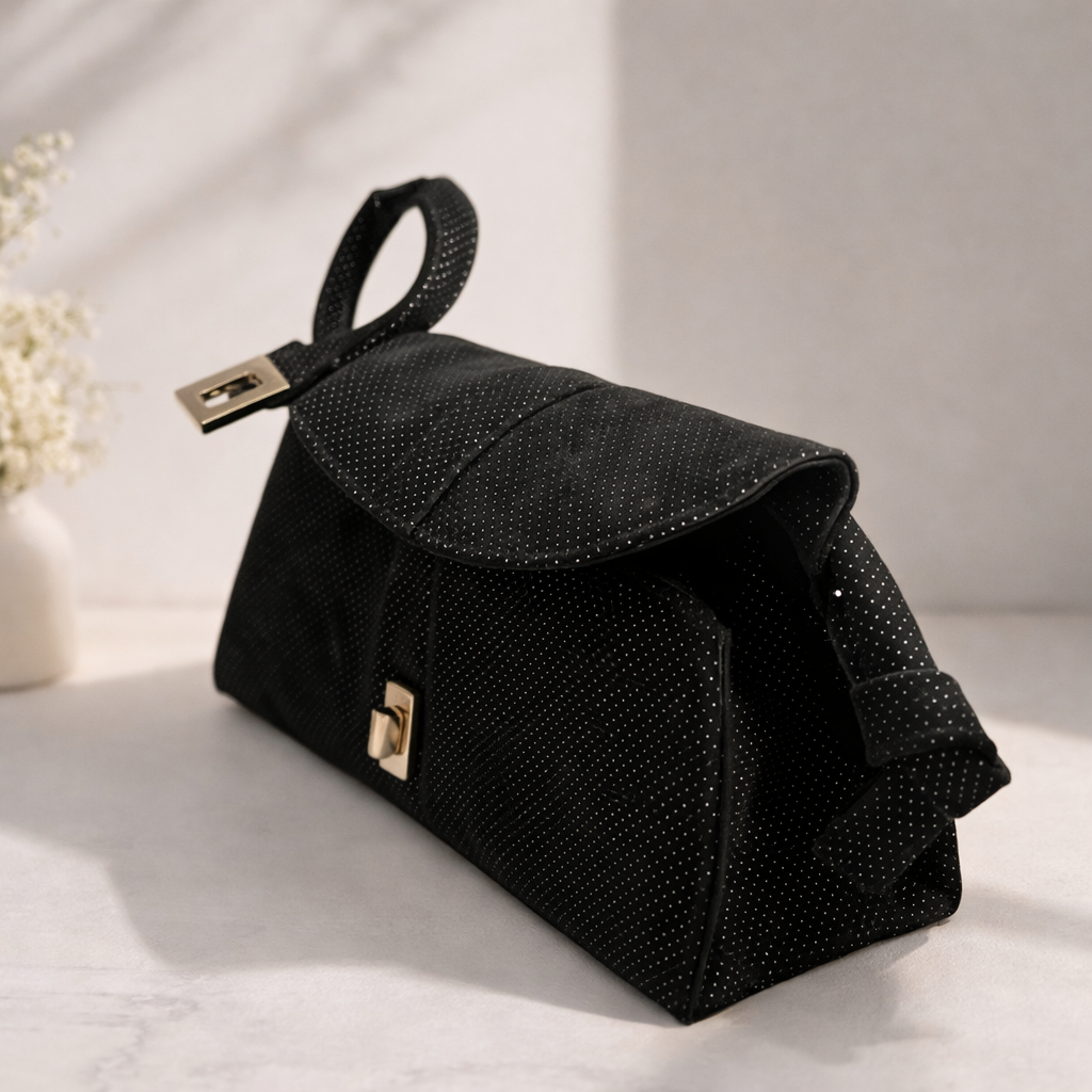 Ladies Suede Handbag – Elegant Zip Closure Soft Texture Everyday Shoulder Bag (Black)