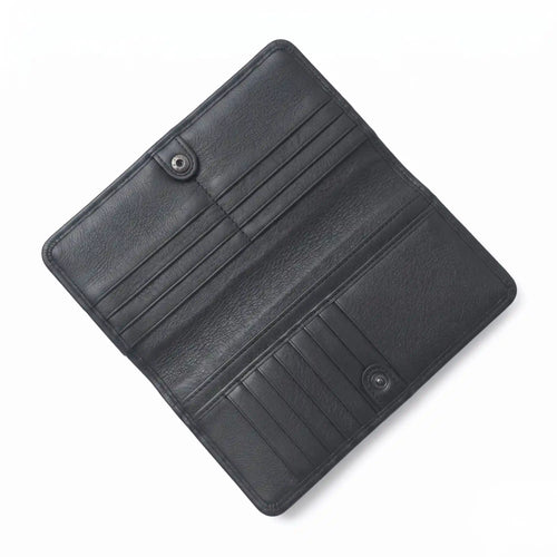 Long Croc Wallet — Full Crocodile-Embossed Leather, 10 Card Slots, Snap Closure | Black