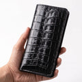 Long Croc Wallet — Full Crocodile-Embossed Leather, 10 Card Slots, Snap Closure | Black