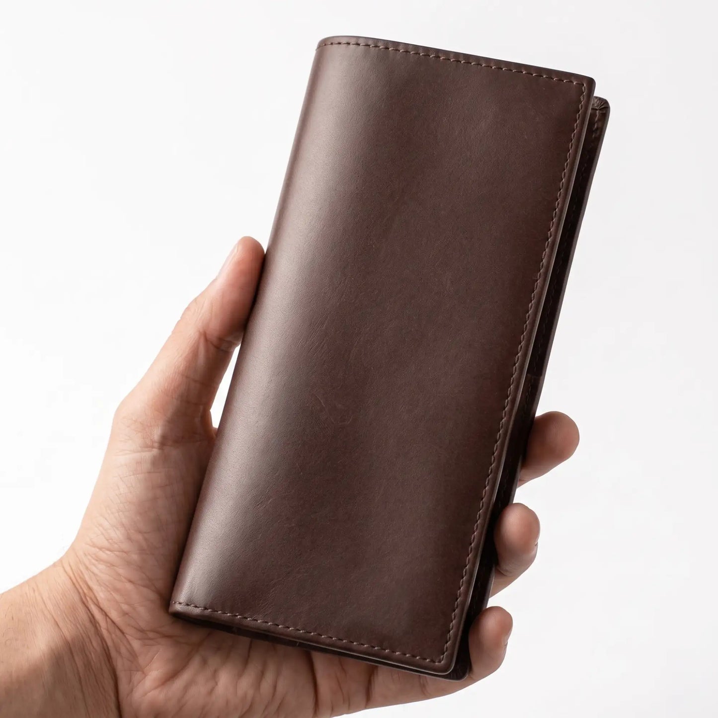 Long Wallet for Men — Full-Grain Leather, 8 Card Slots, ID Window | Dark Brown