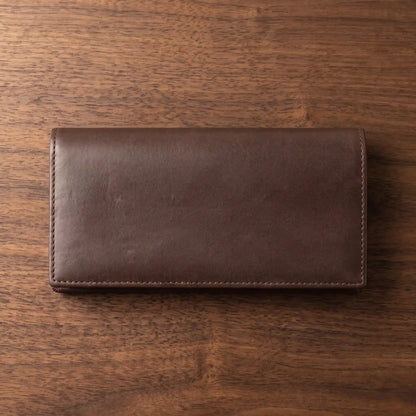 Long Wallet for Men — Full-Grain Leather, 8 Card Slots, ID Window | Dark Brown