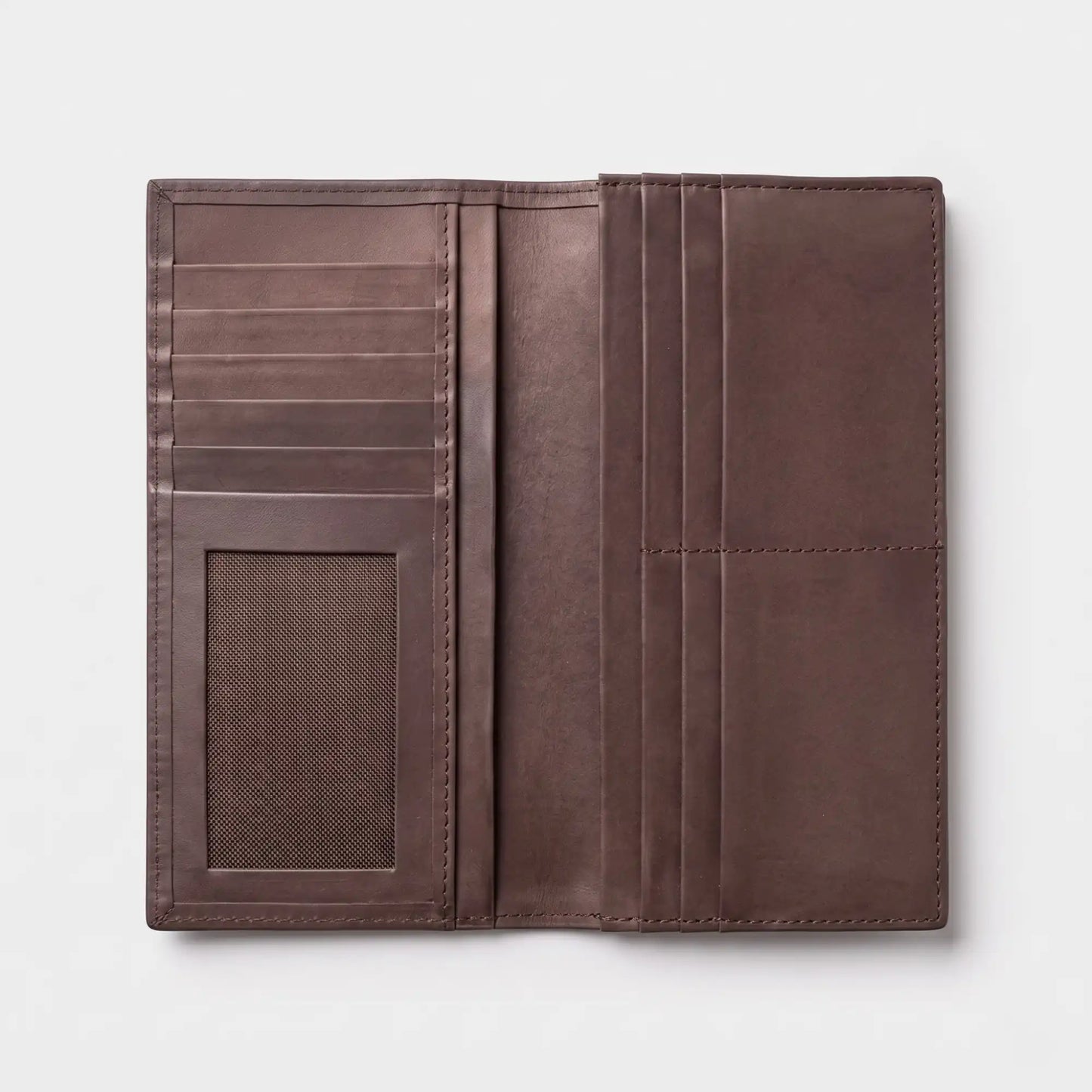 Long Wallet for Men — Full-Grain Leather, 8 Card Slots, ID Window | Dark Brown