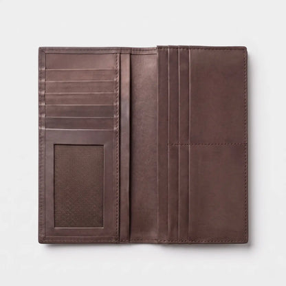 Long Wallet for Men — Full-Grain Leather, 8 Card Slots, ID Window | Dark Brown
